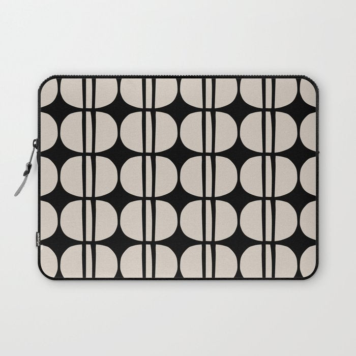 Mid Century Modern Geometric Pattern 157 Mid Mod Black and Linen White Laptop Sleeve Gallery Image 1