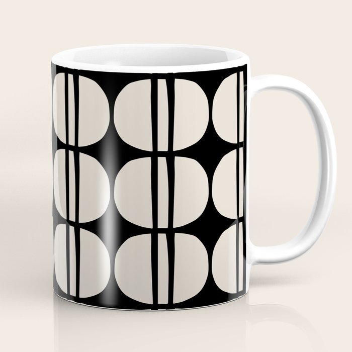 Mid Century Modern Geometric Pattern 157 Mid Mod Black and Linen White Coffee Mug Gallery Image 1