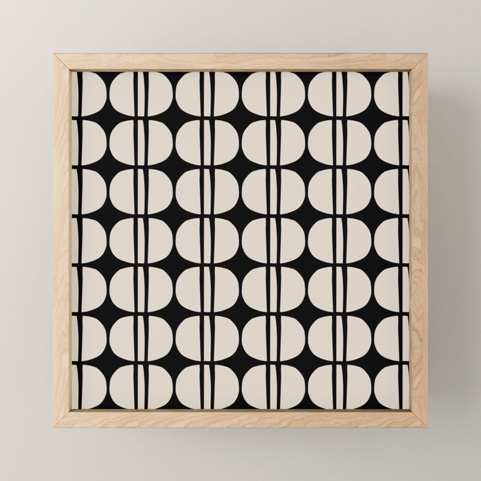 Mid Century Modern Geometric Pattern 157 Mid Mod Black and Linen White Mini Art Print Gallery Image 1