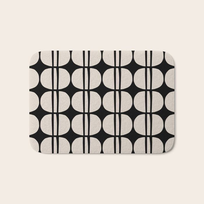 Mid Century Modern Geometric Pattern 157 Mid Mod Black and Linen White Bath Mat Gallery Image 1
