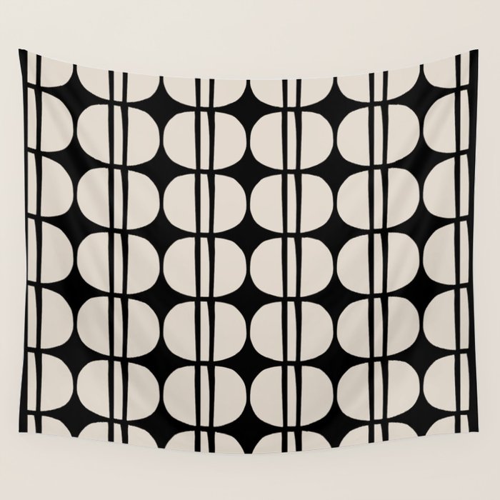 Mid Century Modern Geometric Pattern 157 Mid Mod Black and Linen White Wall Tapestry Gallery Image 4
