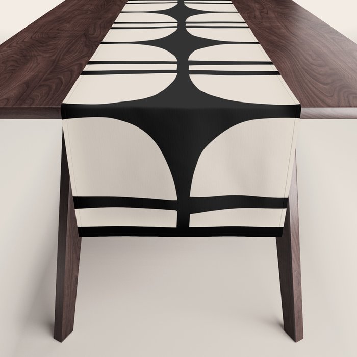 Mid Century Modern Geometric Pattern 157 Mid Mod Black and Linen White Table Runner