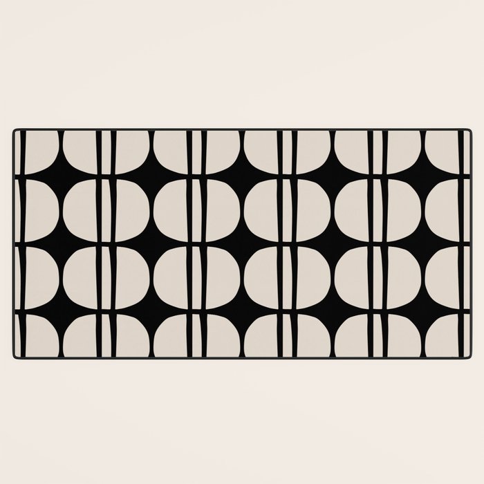 Mid Century Modern Geometric Pattern 157 Mid Mod Black and Linen White Desk Mat Gallery Image 3
