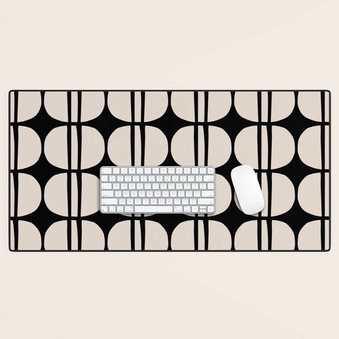 Mid Century Modern Geometric Pattern 157 Mid Mod Black and Linen White Desk Mat Gallery Image 1