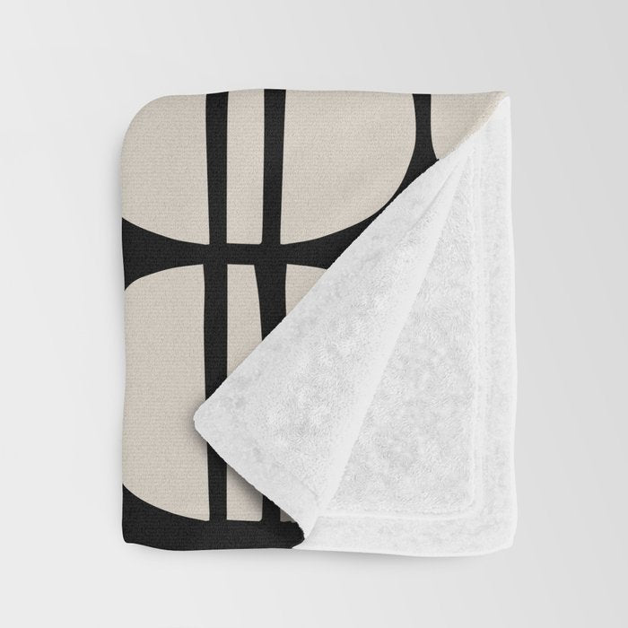 Mid Century Modern Geometric Pattern 157 Mid Mod Black and Linen White Throw Blanket Gallery Image 3