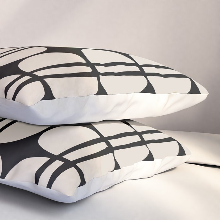 Mid Century Modern Geometric Pattern 157 Mid Mod Black and Linen White Pillow Sham Gallery Image 3