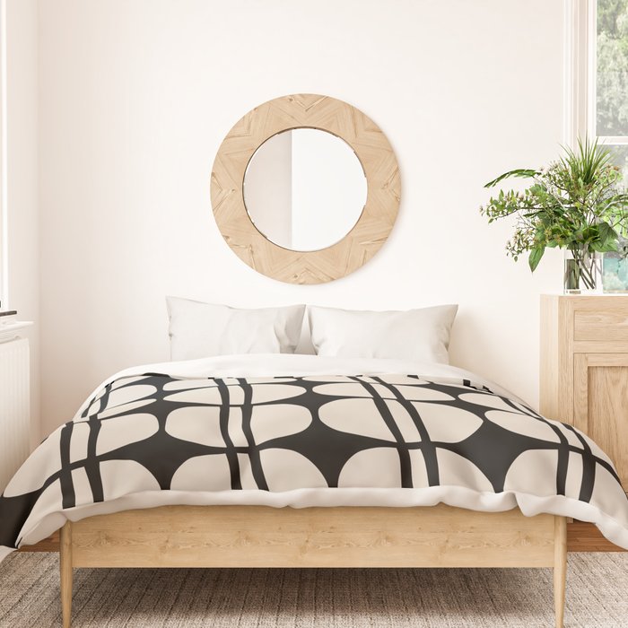 Mid Century Modern Geometric Pattern 157 Mid Mod Black and Linen White Duvet Cover Gallery Image 3