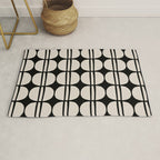 Mid Century Modern Geometric Pattern 157 Mid Mod Black and Linen White Rug Gallery Image 1