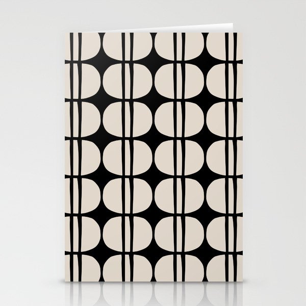 Mid Century Modern Geometric Pattern 157 Mid Mod Black and Linen White Stationery Card Gallery Image 2