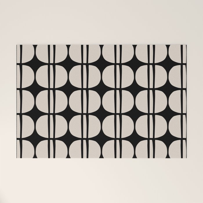 Mid Century Modern Geometric Pattern 157 Mid Mod Black and Linen White Welcome Mat Gallery Image 1