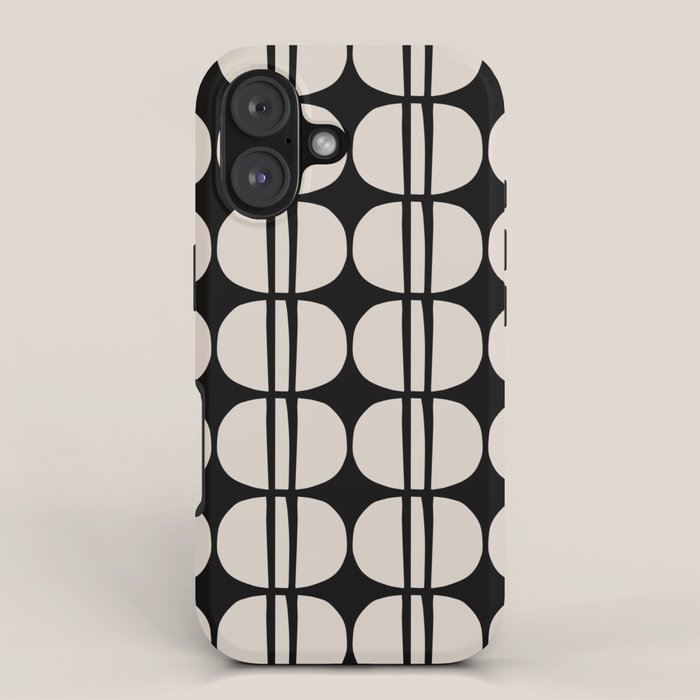 Mid Century Modern Geometric Pattern 157 Mid Mod Black and Linen White iPhone Case Gallery Image 1