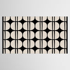 Mid Century Modern Geometric Pattern 157 Mid Mod Black and Linen White Tablecloth Gallery Image 2