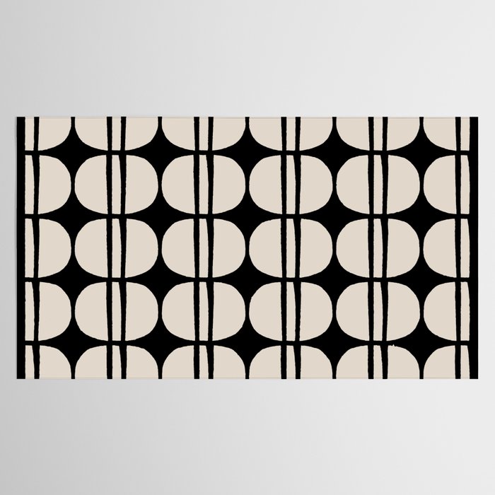 Mid Century Modern Geometric Pattern 157 Mid Mod Black and Linen White Tablecloth Gallery Image 2
