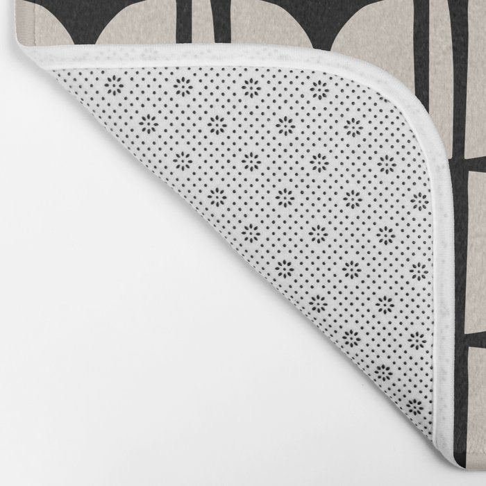 Mid Century Modern Geometric Pattern 157 Mid Mod Black and Linen White Bath Mat Gallery Image 2