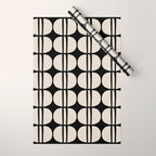 Mid Century Modern Geometric Pattern 157 Mid Mod Black and Linen White Wrapping Paper Gallery Image 1