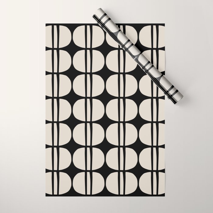 Mid Century Modern Geometric Pattern 157 Mid Mod Black and Linen White Wrapping Paper Gallery Image 1