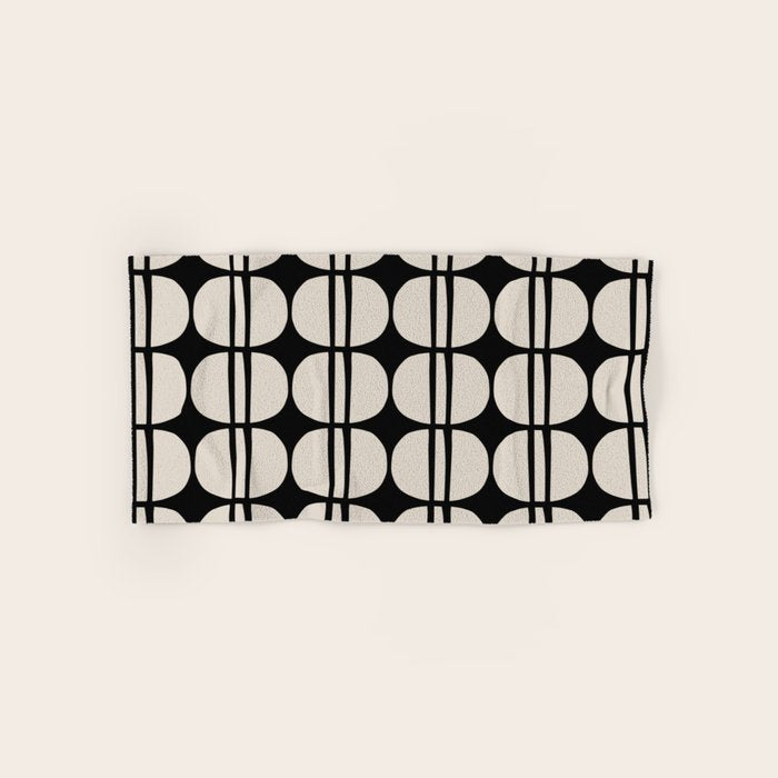 Mid Century Modern Geometric Pattern 157 Mid Mod Black and Linen White Bath Towel Gallery Image 1