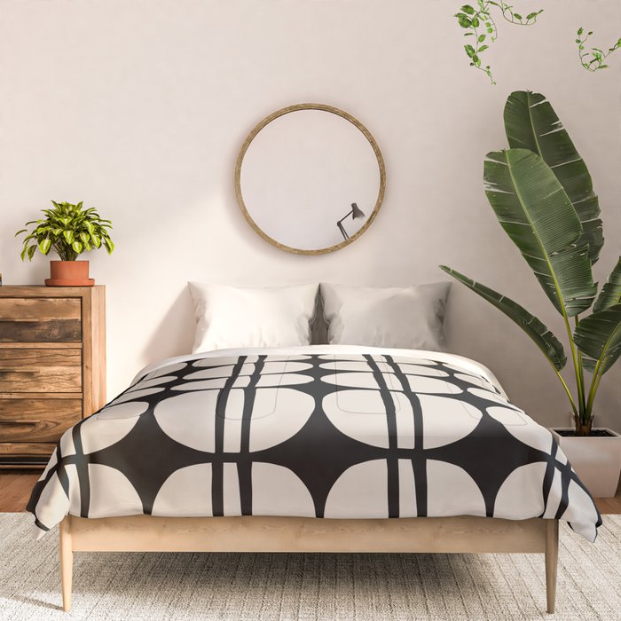 Mid Century Modern Geometric Pattern 157 Mid Mod Black and Linen White Comforter Gallery Image 3