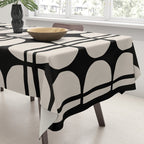 Mid Century Modern Geometric Pattern 157 Mid Mod Black and Linen White Tablecloth Gallery Image 3