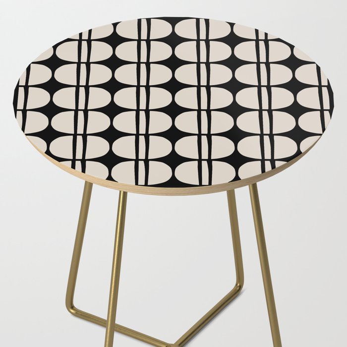 Mid Century Modern Geometric Pattern 157 Mid Mod Black and Linen White Side Table Gallery Image 2
