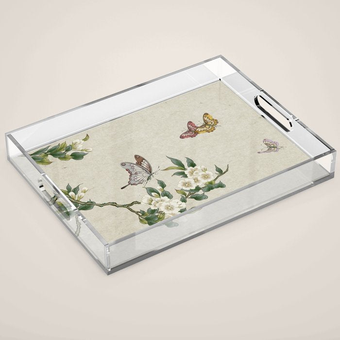 Pear flowers and butterflies type A - Minhwa : Koreafolkpainting Acrylic Tray Gallery Image 1