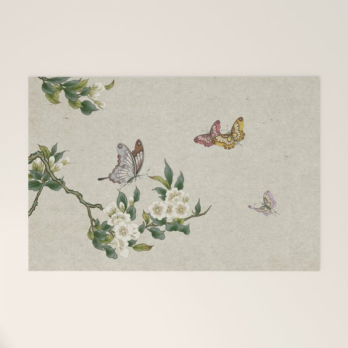 Pear flowers and butterflies type A - Minhwa : Koreafolkpainting Welcome Mat Gallery Image 1