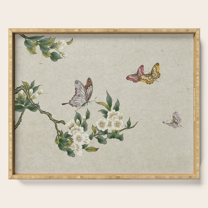 Pear flowers and butterflies type A - Minhwa : Koreafolkpainting Serving Tray Gallery Image 1