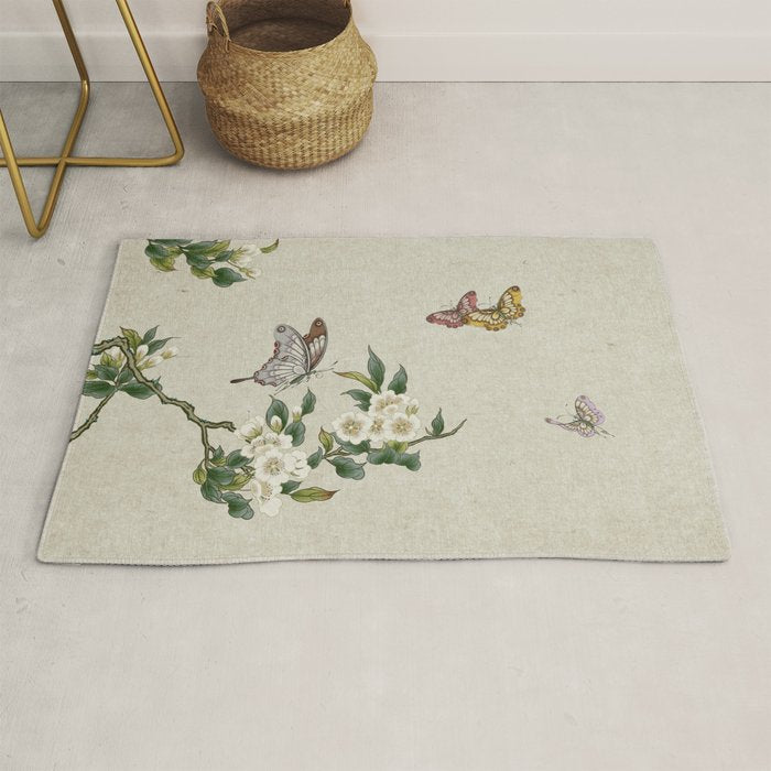 Pear flowers and butterflies type A - Minhwa : Koreafolkpainting Rug Gallery Image 1
