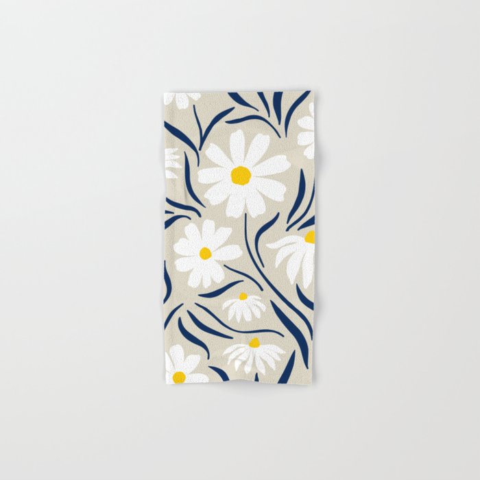 Harper Floral Prints, Ivory, Yellow Navy Blue Bath Towel Gallery Image 1