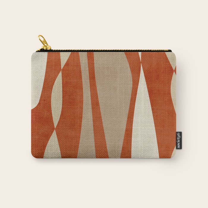 Burnt-Orange Tan Beige Lines Abstract Artwork Carry All Pouch Gallery Image 1