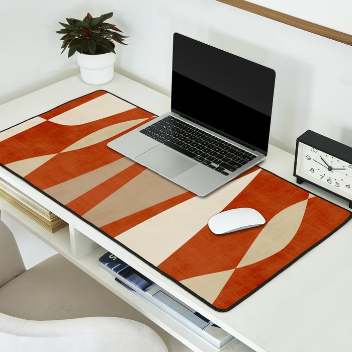 Burnt-Orange Tan Beige Lines Abstract Artwork Desk Mat Gallery Image 2