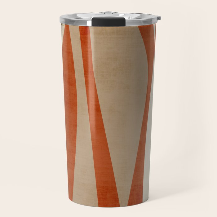 Burnt-Orange Tan Beige Lines Abstract Artwork Travel Mug Gallery Image 1