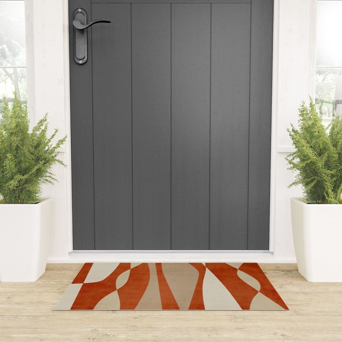 Burnt-Orange Tan Beige Lines Abstract Artwork Welcome Mat Gallery Image 3