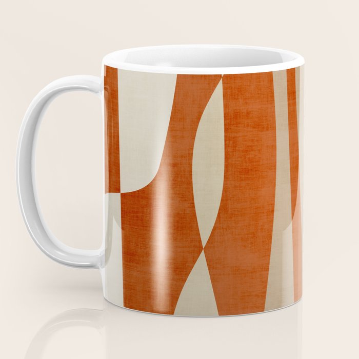 Burnt-Orange Tan Beige Lines Abstract Artwork Coffee Mug Gallery Image 3