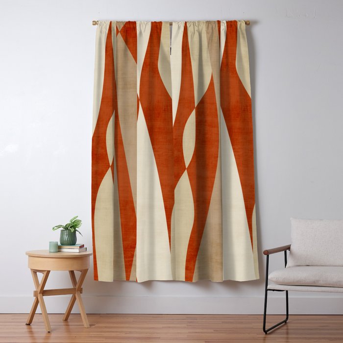 Burnt-Orange Tan Beige Lines Abstract Artwork Window Curtain Gallery Image 5