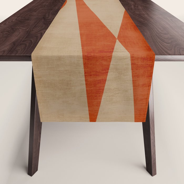Burnt-Orange Tan Beige Lines Abstract Artwork Table Runner Gallery Image 1