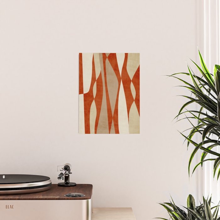 Burnt-Orange Tan Beige Lines Abstract Artwork Poster Gallery Image 2