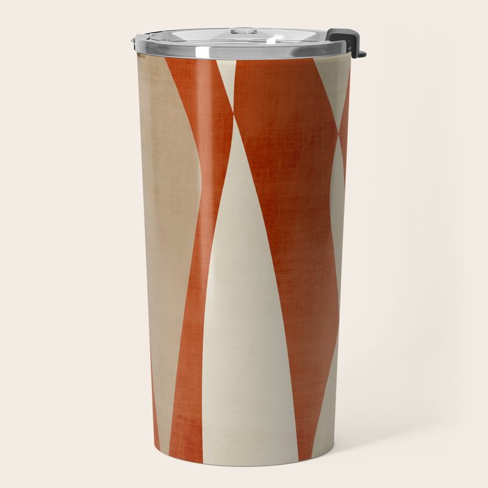 Burnt-Orange Tan Beige Lines Abstract Artwork Travel Mug Gallery Image 2