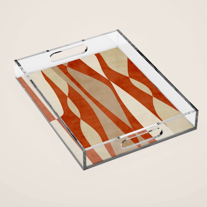 Burnt-Orange Tan Beige Lines Abstract Artwork Acrylic Tray Gallery Image 1