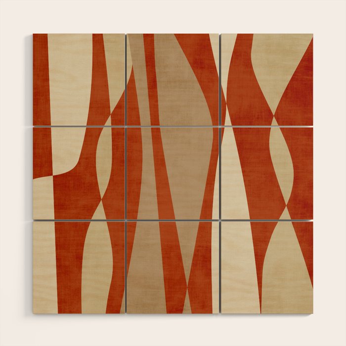 Burnt-Orange Tan Beige Lines Abstract Artwork Wood Wall Art Gallery Image 1