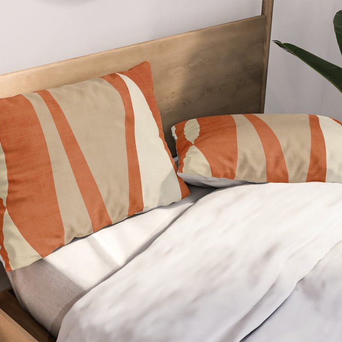 Burnt-Orange Tan Beige Lines Abstract Artwork Pillow Sham Gallery Image 2