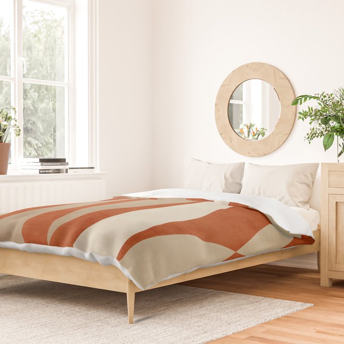 Burnt-Orange Tan Beige Lines Abstract Artwork Duvet Cover Gallery Image 2