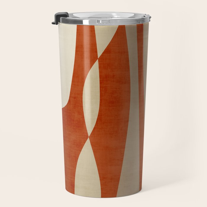 Burnt-Orange Tan Beige Lines Abstract Artwork Travel Mug Gallery Image 3