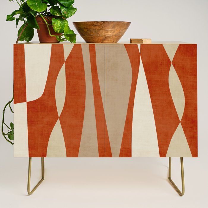 Burnt-Orange Tan Beige Lines Abstract Artwork Credenza Gallery Image 1