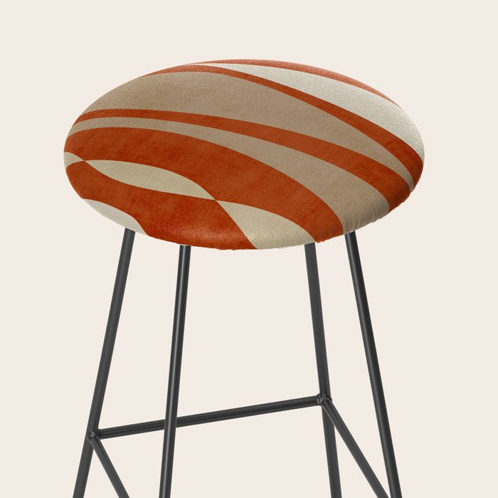 Burnt-Orange Tan Beige Lines Abstract Artwork Stool Gallery Image 2