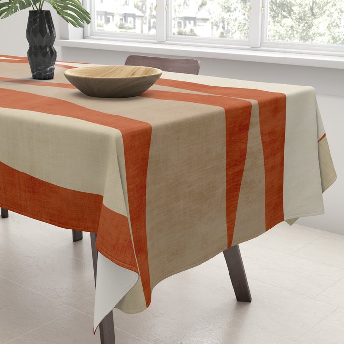 Burnt-Orange Tan Beige Lines Abstract Artwork Tablecloth Gallery Image 3