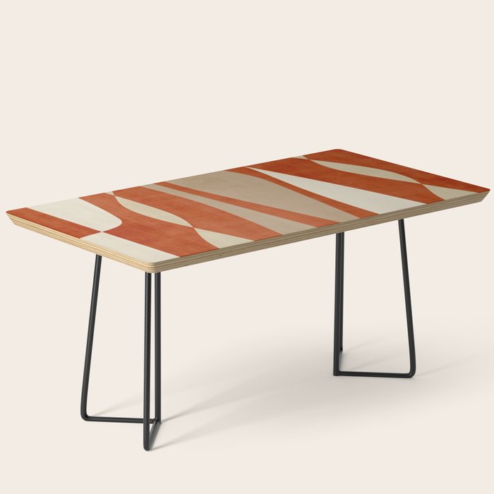 Burnt-Orange Tan Beige Lines Abstract Artwork Coffee Table Gallery Image 1