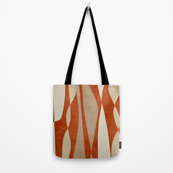 Burnt-Orange Tan Beige Lines Abstract Artwork Tote Bag Gallery Image 2