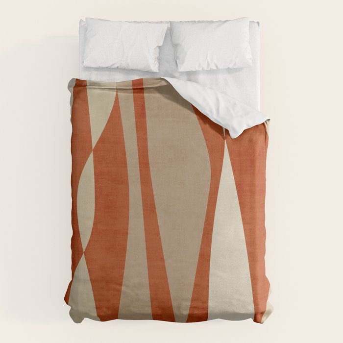 Burnt-Orange Tan Beige Lines Abstract Artwork Duvet Cover Gallery Image 1