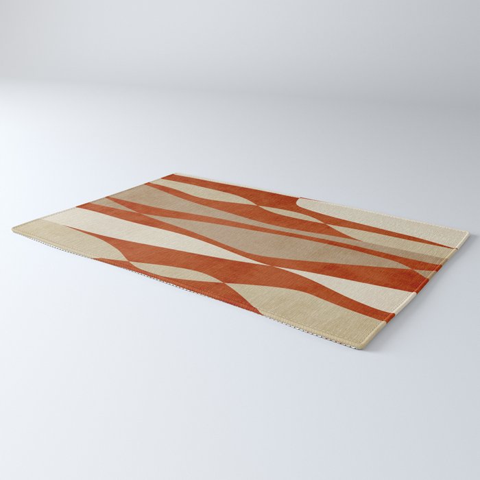 Burnt-Orange Tan Beige Lines Abstract Artwork Rug Gallery Image 3